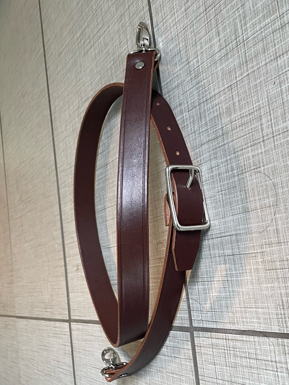 Brown Leather Adjustable Crossbody Strap with Silver Hardware